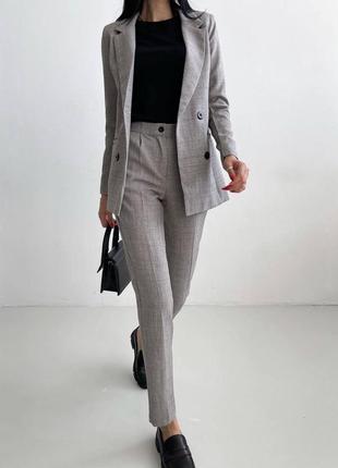 Класичний стильний жіночий костюм (піджак+брюки) беж/сірий, брючний костюм класика-жіночий одяг6 фото