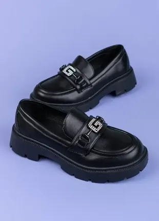 Туфлі для дівчаток r3236-1 чорні лофери стильні на грубій масивній підошві