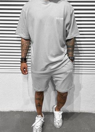 Чоловічий комплект футболка + шорти / якісний комплект black island в сірому кольорі на літо