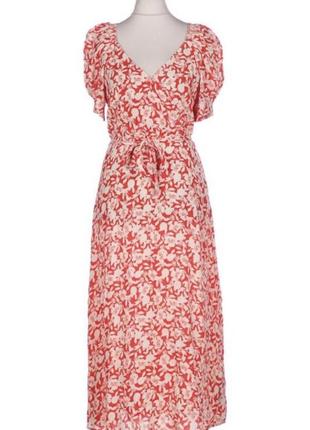 Летнее цветочное платье миди с короткими пышными рукавами натуральное платье из вискозы в цветочный принт с поясом4 фото