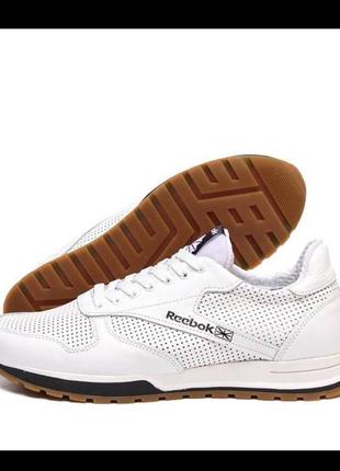 Мужские кожаные летние кроссовки, перфорация reebok classic white