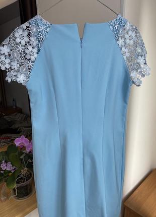 Платье с кружевом голубого цвета размер м с карманами2 фото
