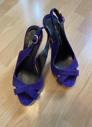 Босоножки на каблуке, сине-фиолетовые, италия