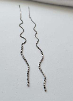 Серебряные сережки (пара) серьги цепочки протяжки серебро 925 пробы покрыто родием  с2/1226  1.10г6 фото