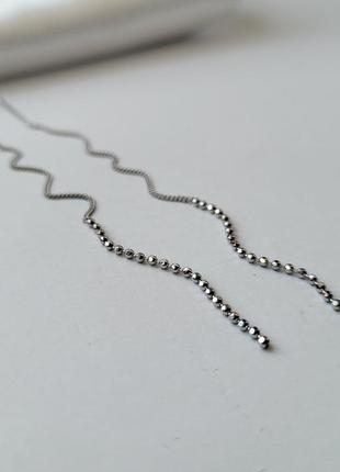 Серебряные сережки (пара) серьги цепочки протяжки серебро 925 пробы покрыто родием  с2/1226  1.10г8 фото