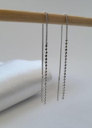 Серебряные сережки (пара) серьги цепочки протяжки серебро 925 пробы покрыто родием  с2/1226  1.10г