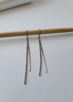 Серебряные сережки (пара) серьги цепочки протяжки серебро 925 пробы покрыто родием  с2/1226  1.10г5 фото