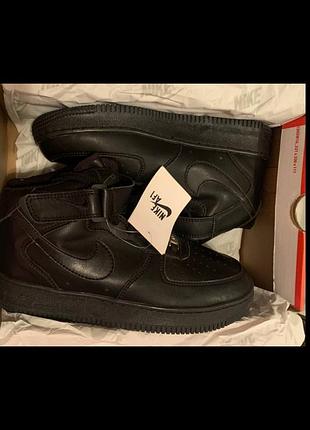 Кросівки nike air force hi leather black шкіра форси кожа найк найки ейр форс високі чорні