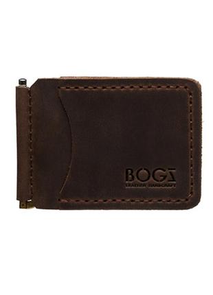 Чоловічий шкіряний затискач для купюр bogz коричневий