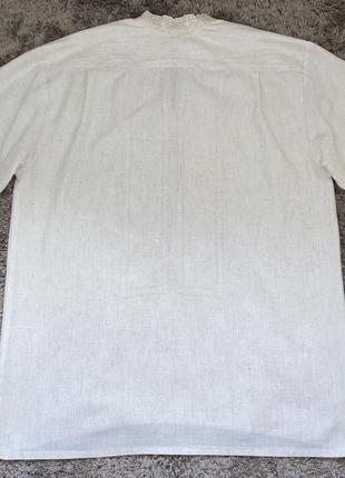 Чоловіча сорочка з вишивкою, вишиванка білим по білому, короткий рукав ручна робота.4 фото