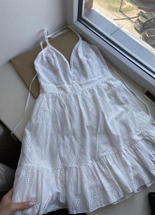 Белое платье сарафан прошва воздушное с открытой спинкой2 фото