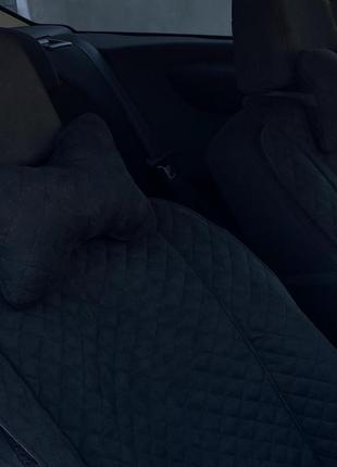 Автомобільні подушки на підголівник з алькантари (еко-замша) подушки в салон автомобіля чорні 2 шт1 фото