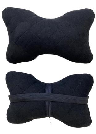 Автомобільні подушки на підголівник з алькантари (еко-замша) подушки в салон автомобіля чорні 2 шт4 фото