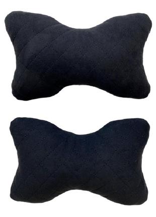 Автомобільні подушки на підголівник з алькантари (еко-замша) подушки в салон автомобіля чорні 2 шт3 фото