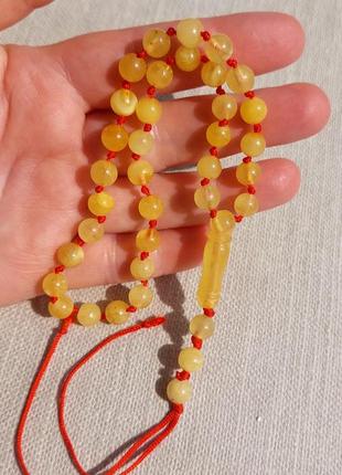 Матовые мусульманские янтарные четки, чотки із натурального матового бурштину