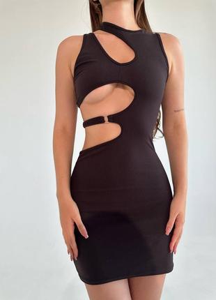 Чорна сексуальна сукня з вирізами портупеями сарафан2 фото