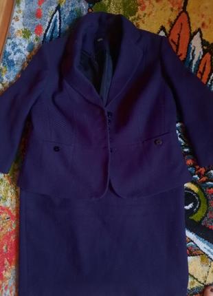 Теплый классический фиолетовый костюм юбка пиджак marks &amp; spencer1 фото