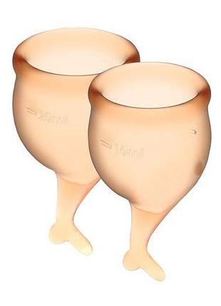 Набір менструальних чаш satisfyer feel secure (orange), 15мл та 20мл, мішечок для зберігання feromon