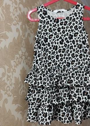 ❤️ платье натуральное сарафан ярусный рюша оборка волан принт рисунок хлопковый хлопок котон леопард сукня3 фото