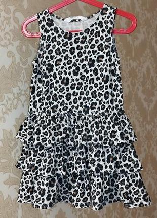 ❤️ платье натуральное сарафан ярусный рюша оборка волан принт рисунок хлопковый хлопок котон леопард сукня4 фото