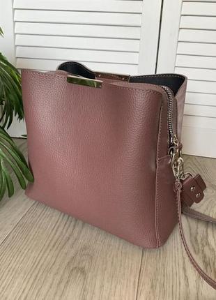 Невелика замшева жіноча сумка класична сумочка пудра натуральна замша+екошкіра3 фото