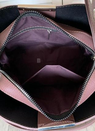 Невелика замшева жіноча сумка класична сумочка пудра натуральна замша+екошкіра5 фото