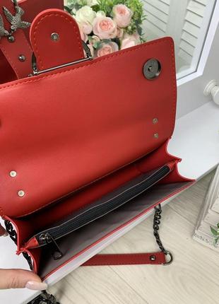 Каркасная женская сумка красная клатч кросс боди еко кожа4 фото