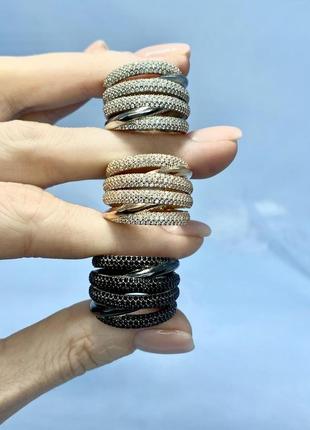 Широкое серебряное кольцо с маленькими камнями3 фото