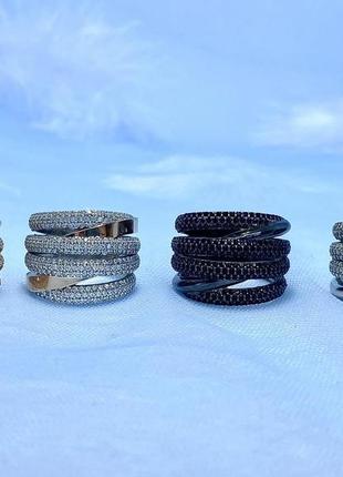 Широкое серебряное кольцо с маленькими камнями4 фото