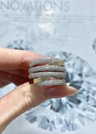 Широкое серебряное кольцо с маленькими камнями2 фото