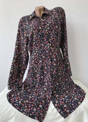Сукня сорочка натуральна з рукавами віскозна у квіти платье рубашка с рукавами вискозное в цветочный принт  primark