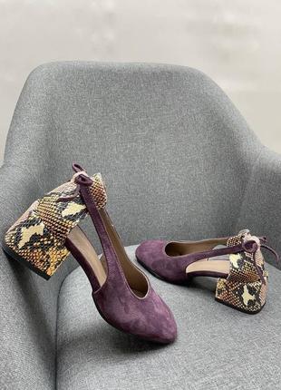 Эксклюзивные туфли из итальянской кожи и замши женские на каблуке4 фото