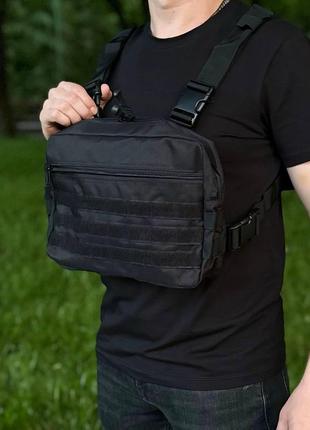 Тактическая нагрудная черная сумка.  армейская сумка жилет, бананка1 фото
