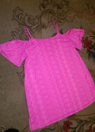 Трикотажная,яркая блузка-футболка с открытыми плечами,большого размера,papayа1 фото