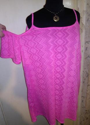 Трикотажная,яркая блузка-футболка с открытыми плечами,большого размера,papayа2 фото