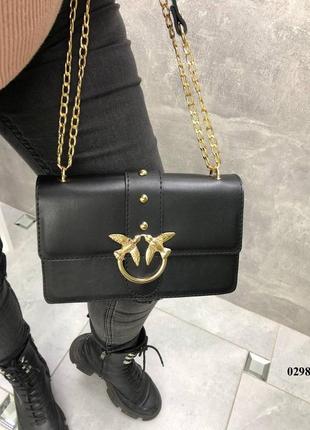 Женская каркасная сумочка черная с птичками клатч крос боди  на цепочке экокожа2 фото