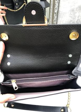 Женская каркасная сумочка черная с птичками клатч крос боди  на цепочке экокожа5 фото