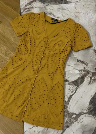 Горчичное летнее платье с коротким рукавом, сарафан, платье на пуговицах primark