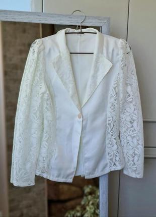 Белый нарядный кружевной классический пиджак 🌺1 фото