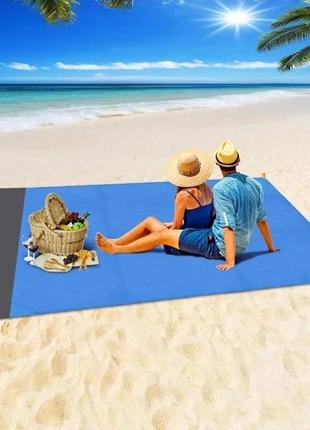 Підстилка для пляжу водонепроникна синя 200*140 см килимок для пікніка кемпінгу складаний блакитний8 фото