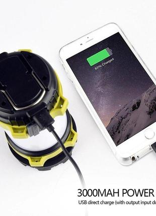 Фонарь лампа светильник на аккумуляторе для кемпинга t6 c power bank с зарядкой для телефона + водозащита6 фото