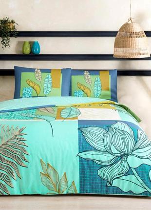 Двоспальний євро комплект tac monstera ранфорс / простирадло на резинці