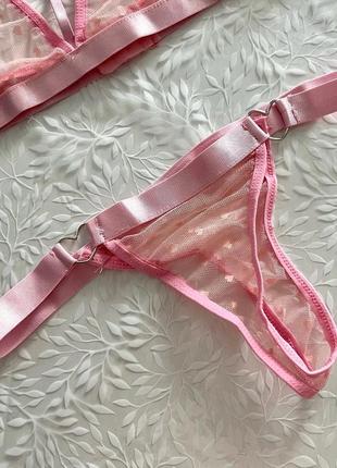 Сексуальное женское нижнее белье комплект с розовыми сердечками5 фото
