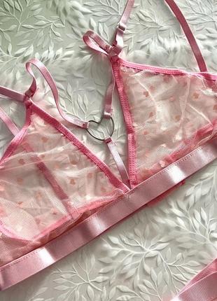 Сексуальное женское нижнее белье комплект с розовыми сердечками6 фото