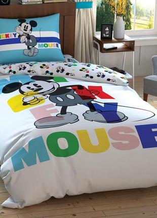 Підлітковий комплект disney tac mickey colour face ранфорс / простирадло на резинці