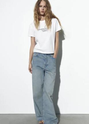 Zara футболка базова оверсайз нова колекція бавовна білосніжна котон з принтом5 фото