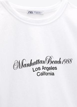 Zara футболка базова оверсайз нова колекція бавовна білосніжна котон з принтом6 фото