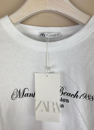 Zara футболка базова оверсайз нова колекція бавовна білосніжна котон з принтом7 фото