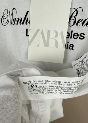 Zara футболка базова оверсайз нова колекція бавовна білосніжна котон з принтом8 фото