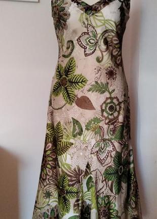 Чудова літня сукня у зелено-коричневому принті плаття сарафан3 фото